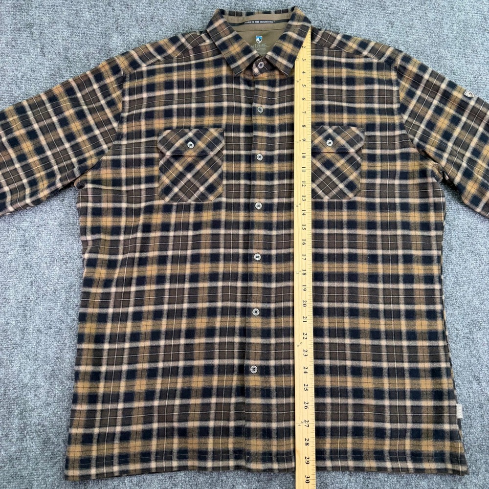 Kuhl Flannel Shirt Mens XL Brown Plaid Dillingr Cotton Tencel Soft Button Up - Picture 7 of 12